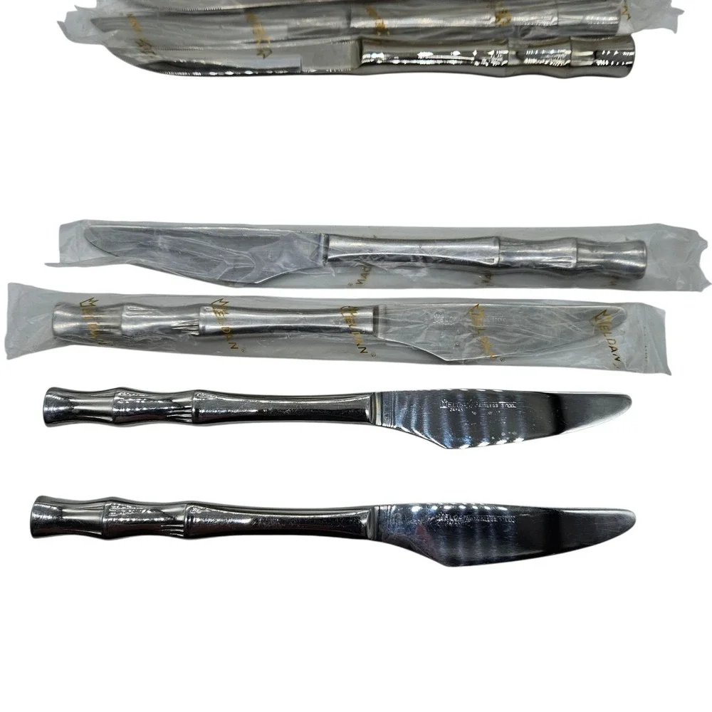 VTG Eldan Bamboo Handle Design‎ Stainless Steel Japan 8 Pc Knife Set w box READ